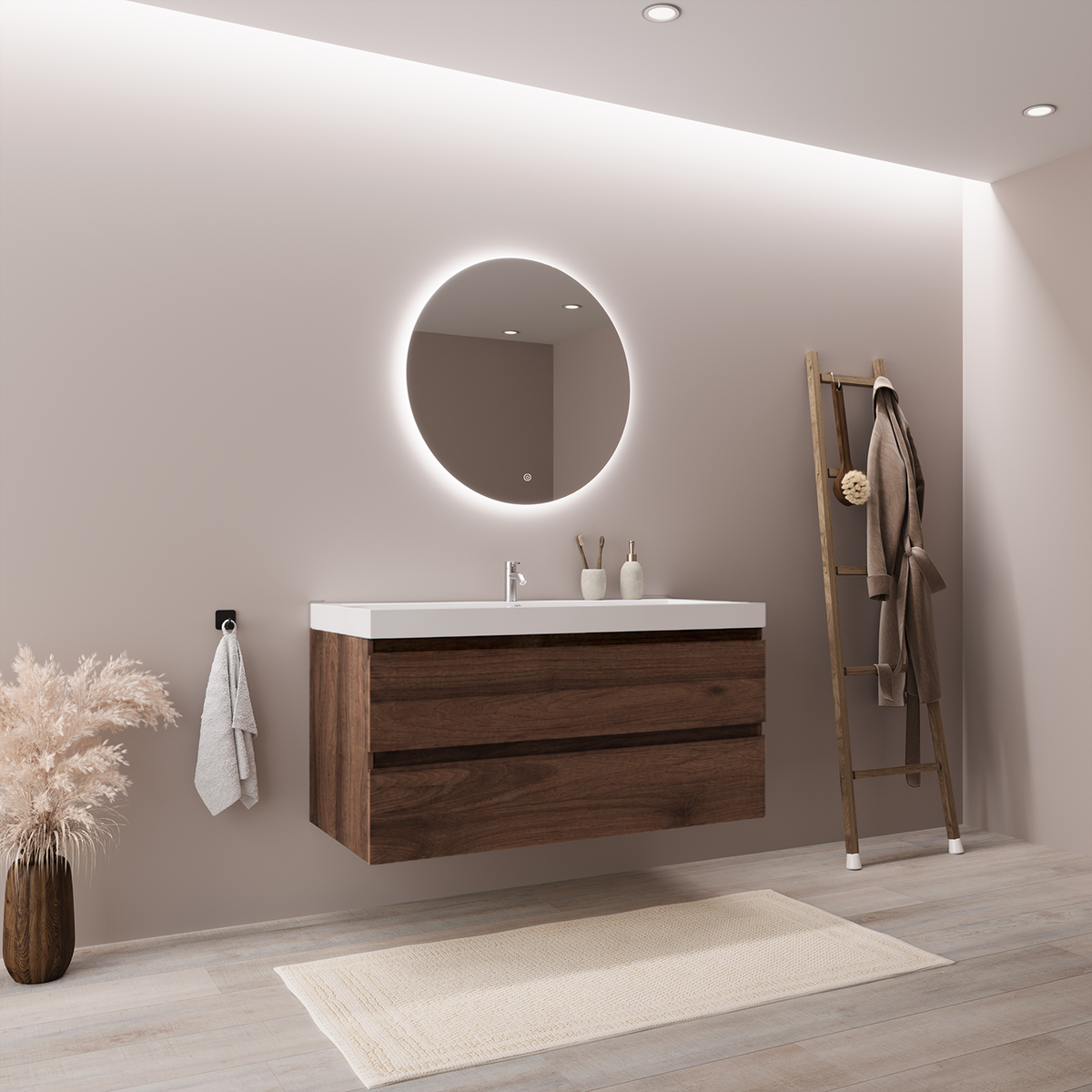 MONACO Roble Marrón - Lavabo Blanco - 100 cm