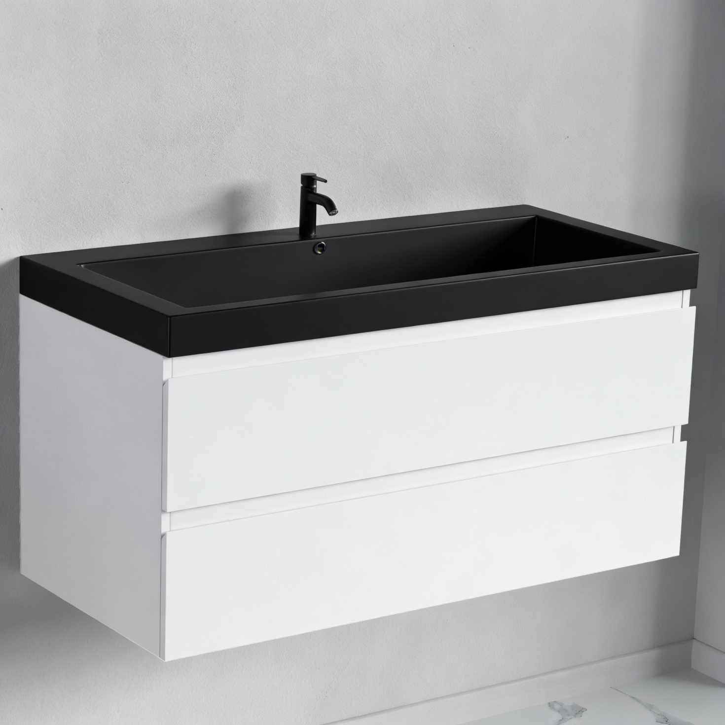 MONACO Glänzend Weiß – Schwarzes Waschbecken – 100 cm