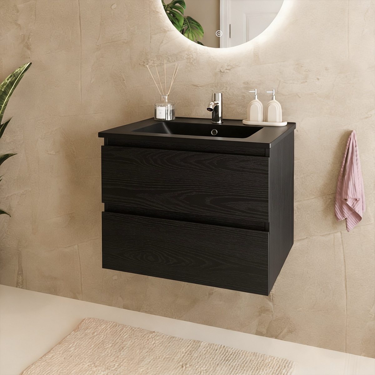 MARENZA 60 cm - Roble Negro - Lavabo Negro