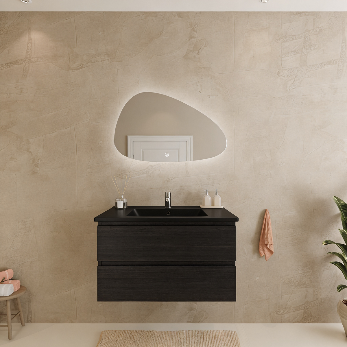 MARENZA 80 cm - Roble Negro - Lavabo Negro