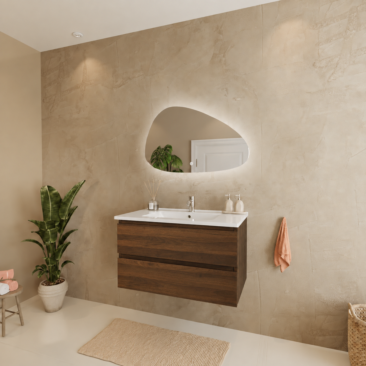 MARENZA Roble Marrón - Lavabo Blanco - 80 cm