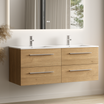 Mueble de baño suspendido VALENO roble claro - Lavabo doble blanco - 120 cm