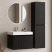 Badmöbel-Set ZESERO 60 cm - Mit Hochschrank - Schwarz matt - Weißes Waschbecken