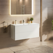 Mueble de baño suspendido NINEO blanco brillo - Lavabo blanco - 100 cm