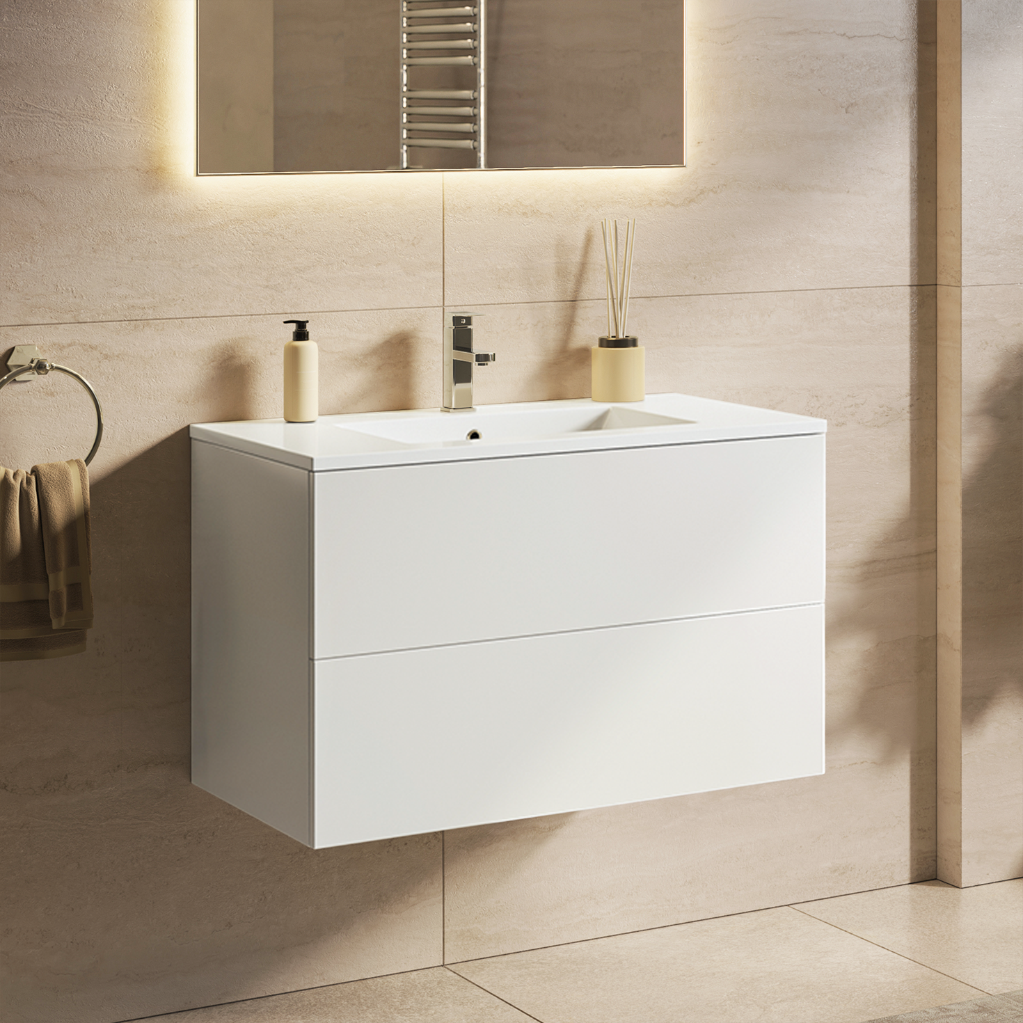 NINEO Hochglanz Weiß – Weißes Waschbecken – 80 cm