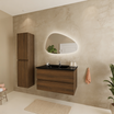 Conjunto de muebles de baño VERONA 80 cm - Con Columna de Baño - Roble Marrón - Lavabo Negro