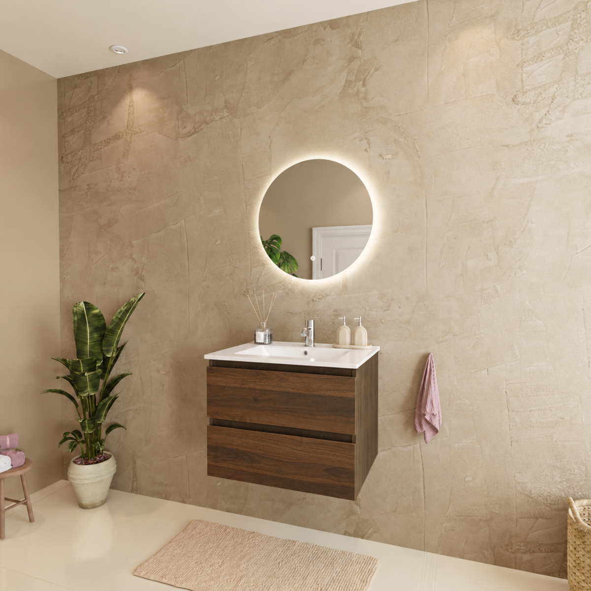 MARENZA Roble Marrón - Lavabo Blanco - 60 cm