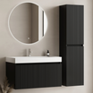 Badmöbel-Set ZESERO 80 cm - Mit Hochschrank - Schwarz matt - Weißes Waschbecken