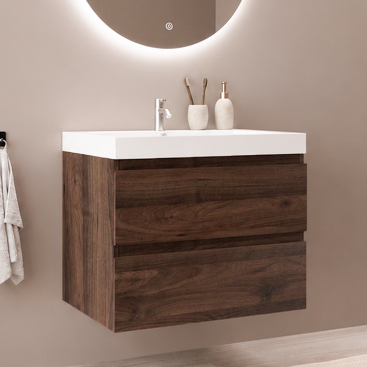 MONACO Roble Marrón - Lavabo Blanco - 60 cm