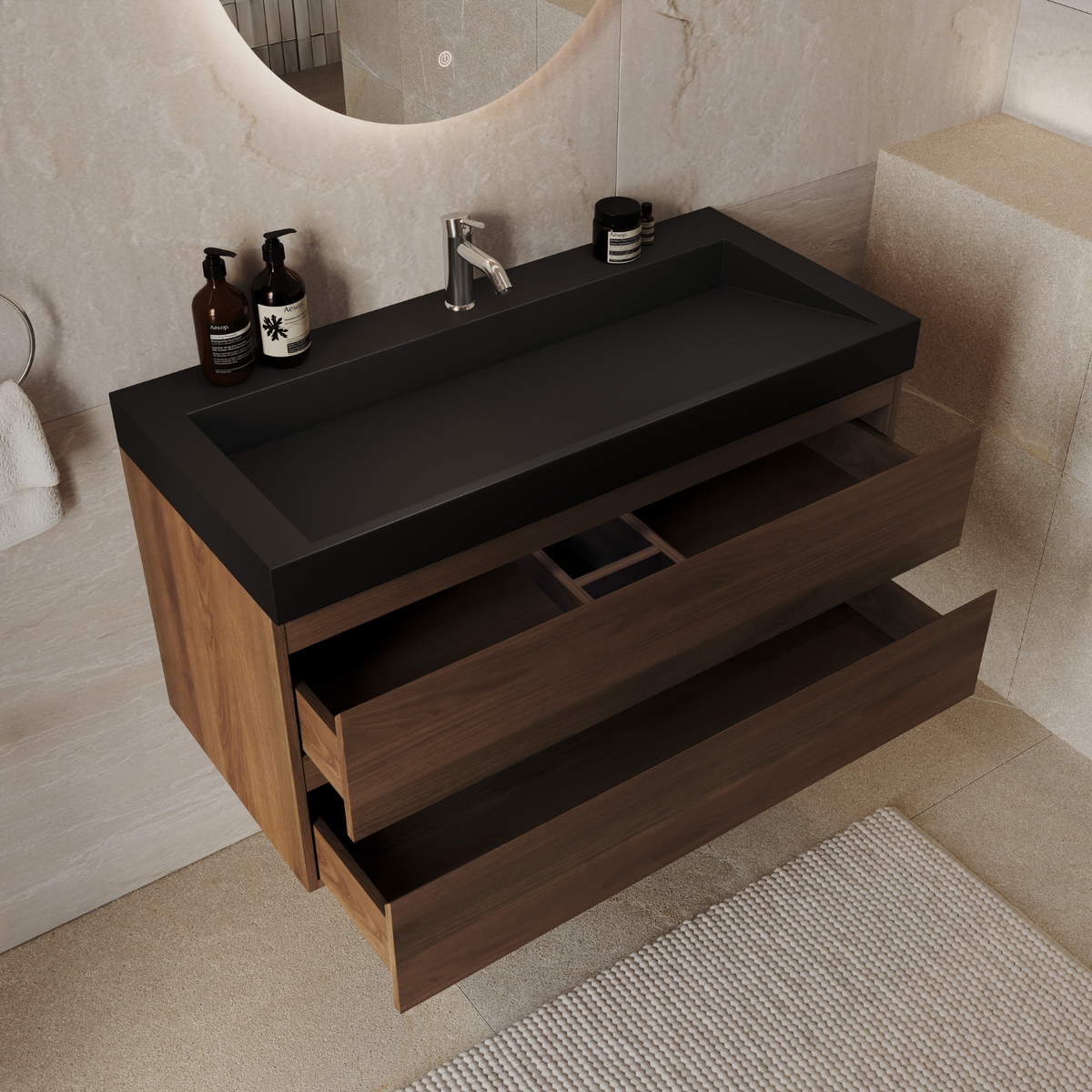 ZARIVO Roble Marrón - Lavabo Negro - 100 cm