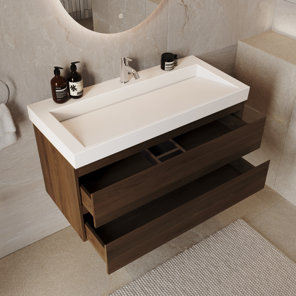 ZARIVO Roble Marrón - Lavabo Blanco - 100 cm