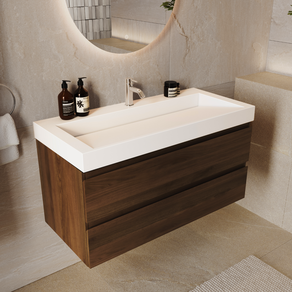 ZARIVO Roble Marrón - Lavabo Blanco - 100 cm