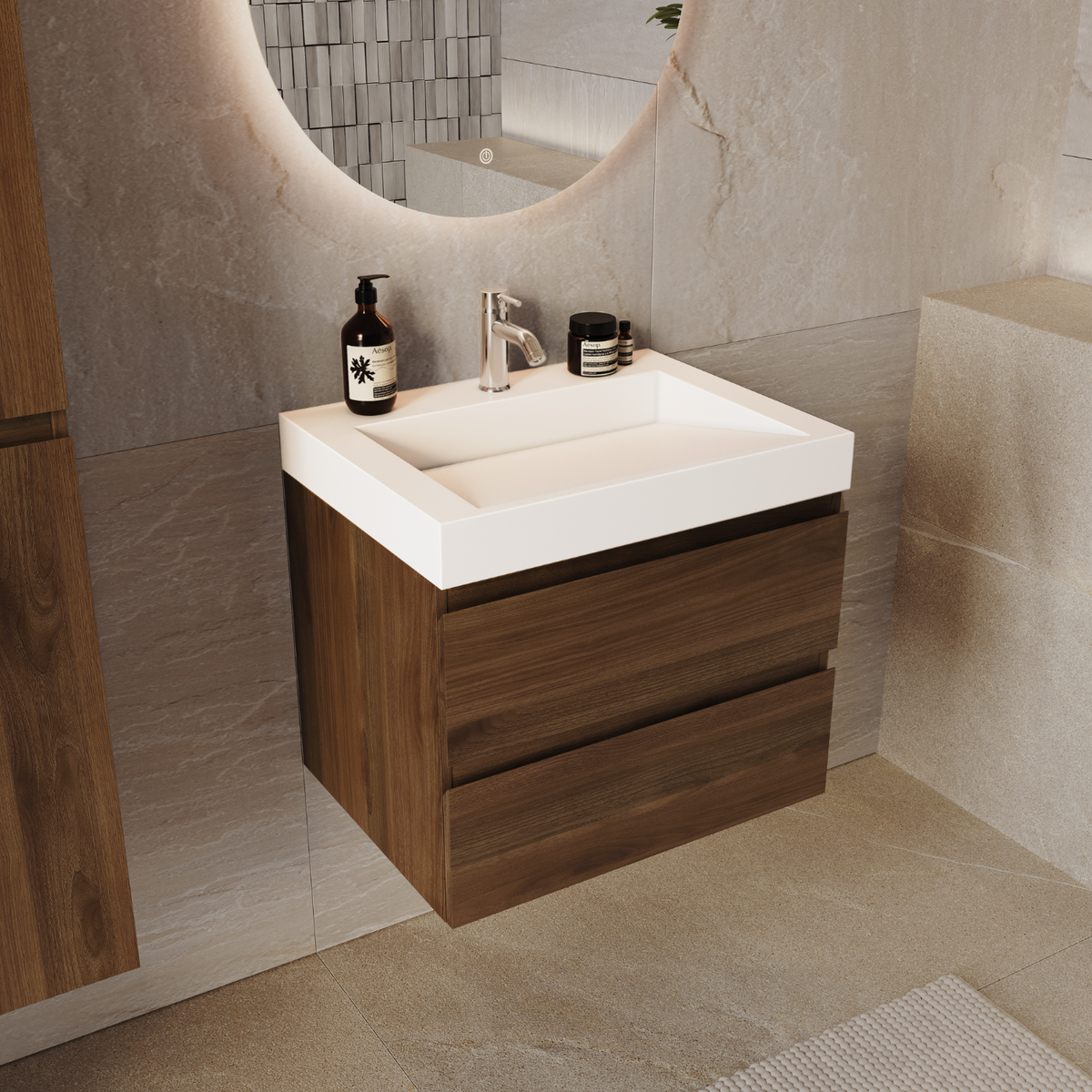 ZARIVO Roble Marrón - Lavabo Blanco - 60 cm