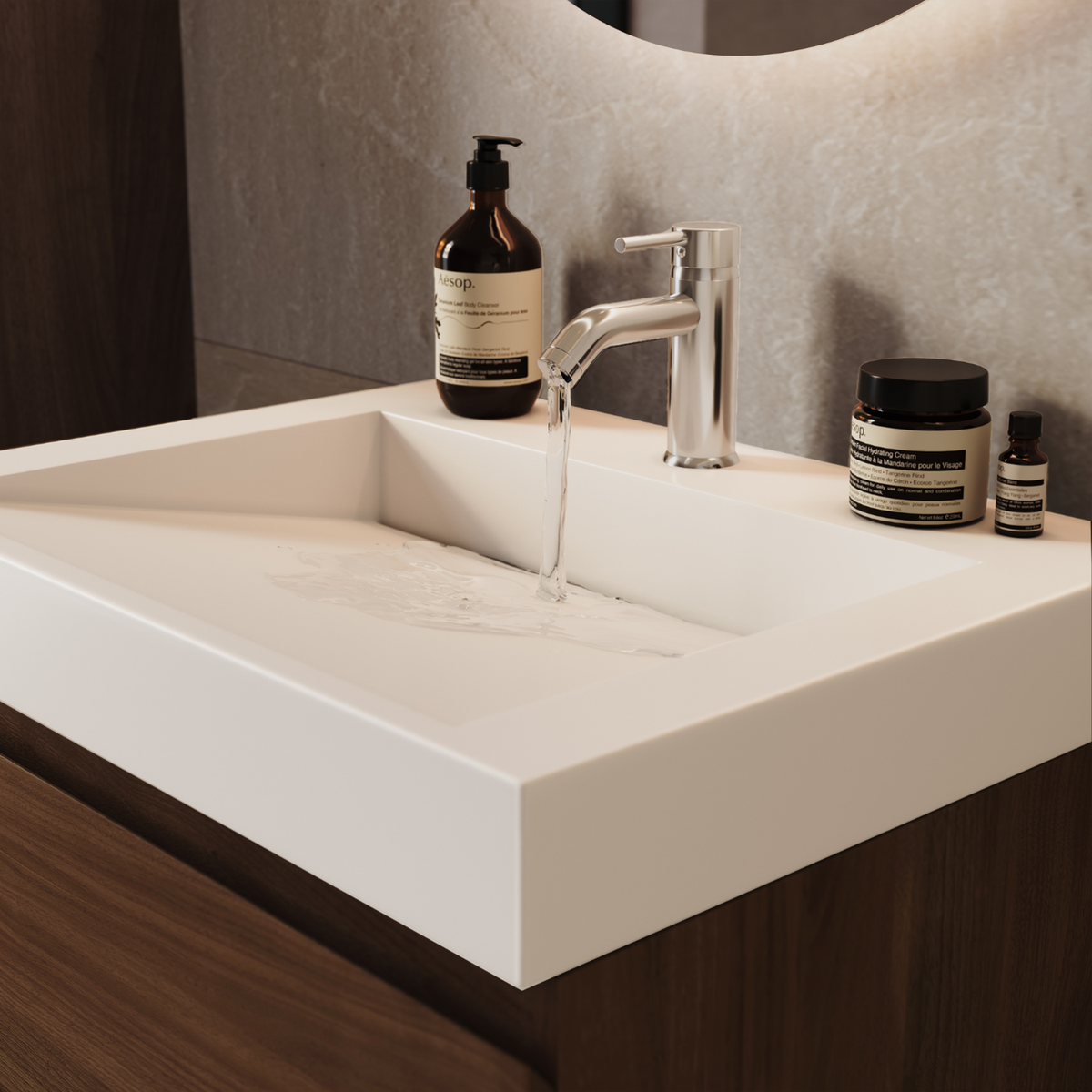 Conjunto de Muebles de Baño AZURO Roble Marrón - Lavabo Blanco - Con Columna - 60 cm