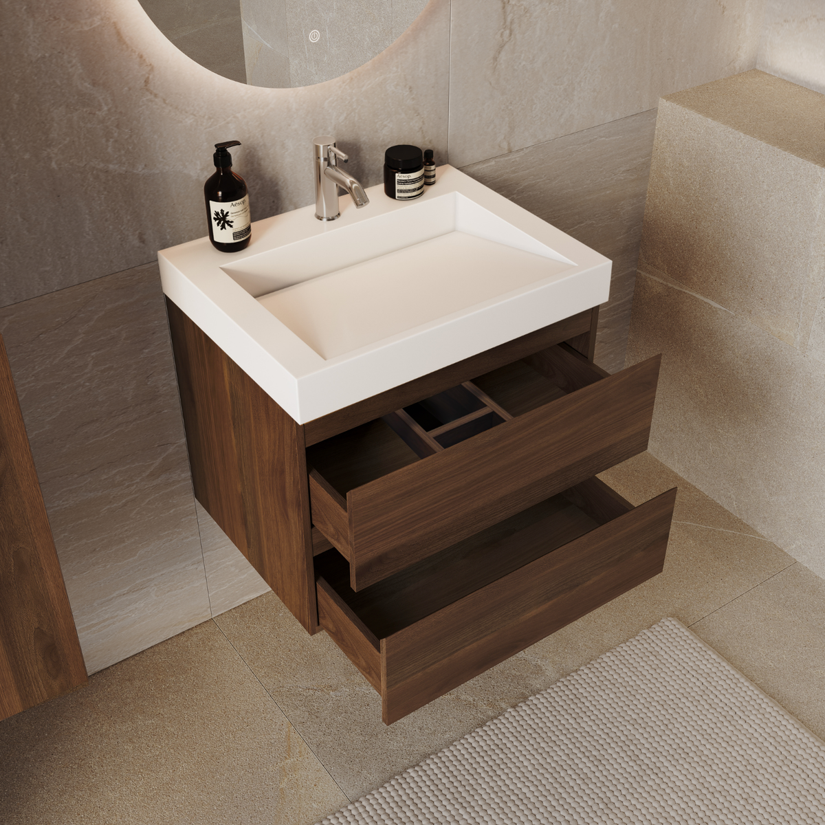 ZARIVO Roble Marrón - Lavabo Blanco - 60 cm