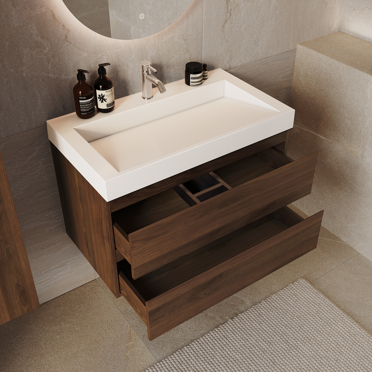 ZARIVO Roble Marrón - Lavabo Blanco - 80 cm
