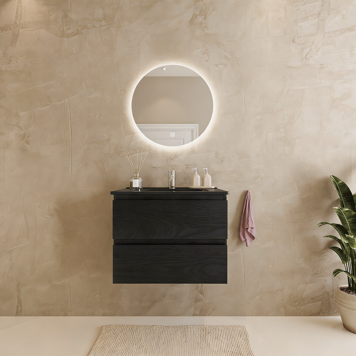 MARENZA 60 cm - Roble Negro - Lavabo Negro