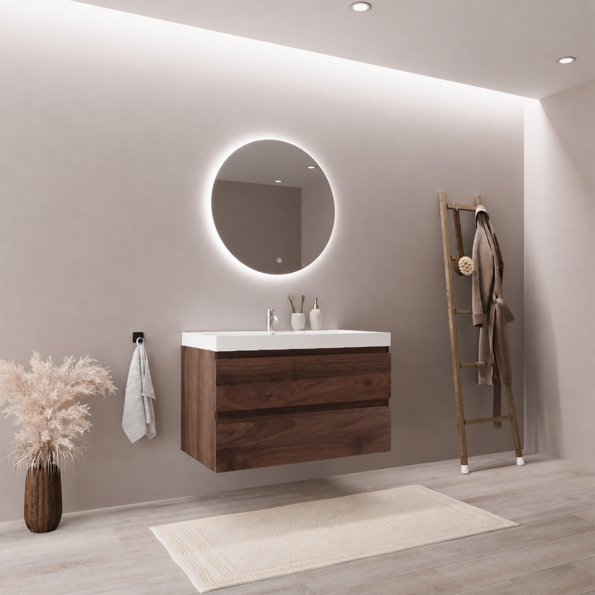 MONACO Roble Marrón - Lavabo Blanco - 80 cm