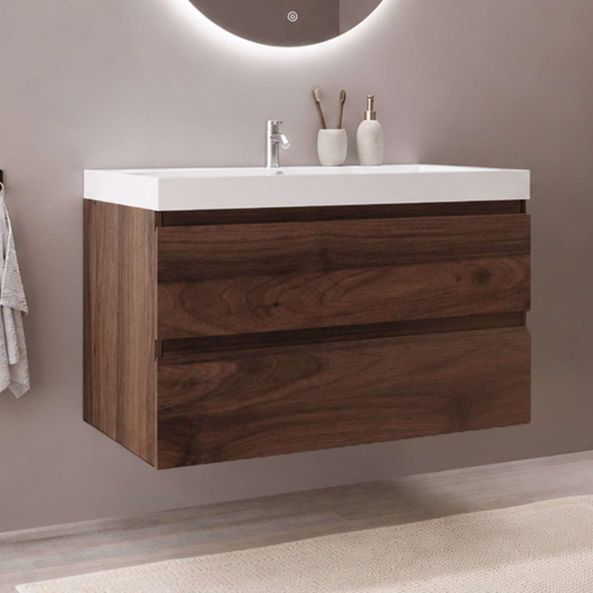 MONACO Roble Marrón - Lavabo Blanco - 80 cm