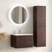 Conjunto de mueble de baño ROVANI 60 cm - Nogal - Frontal acanalado - Lavabo blanco