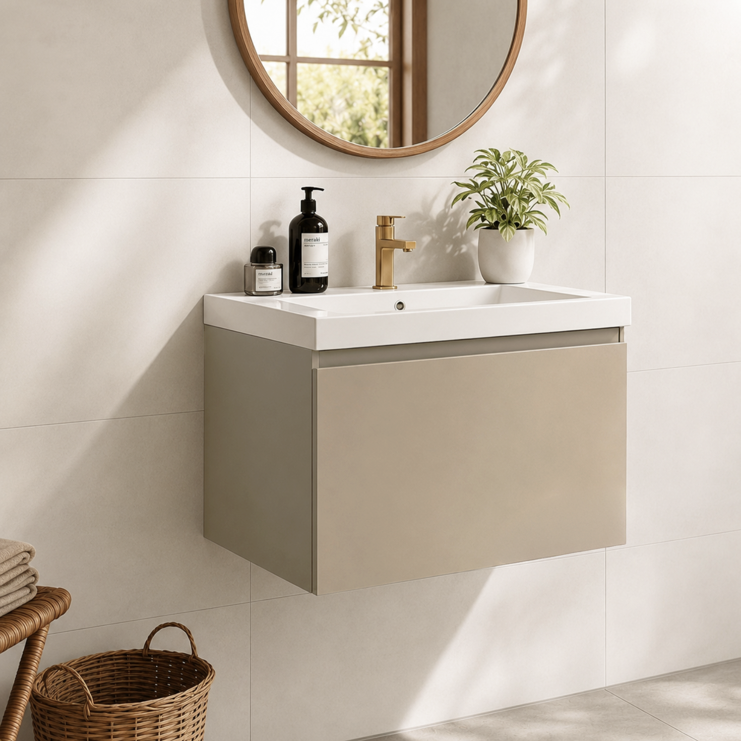 MODENA Greige – Waschbecken Weiß – 60 cm