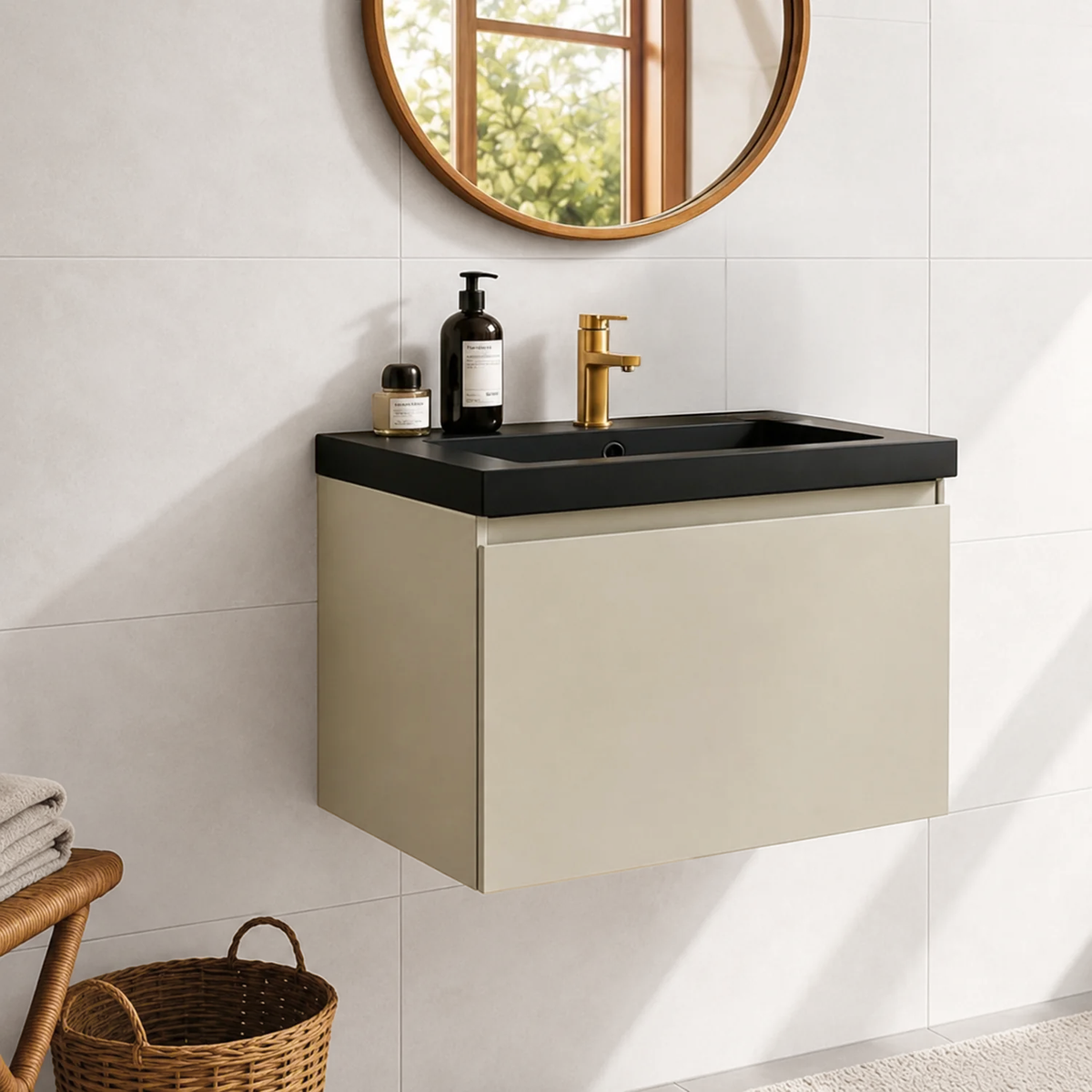 MODENA Greige - Waschbecken Schwarz - 60 cm