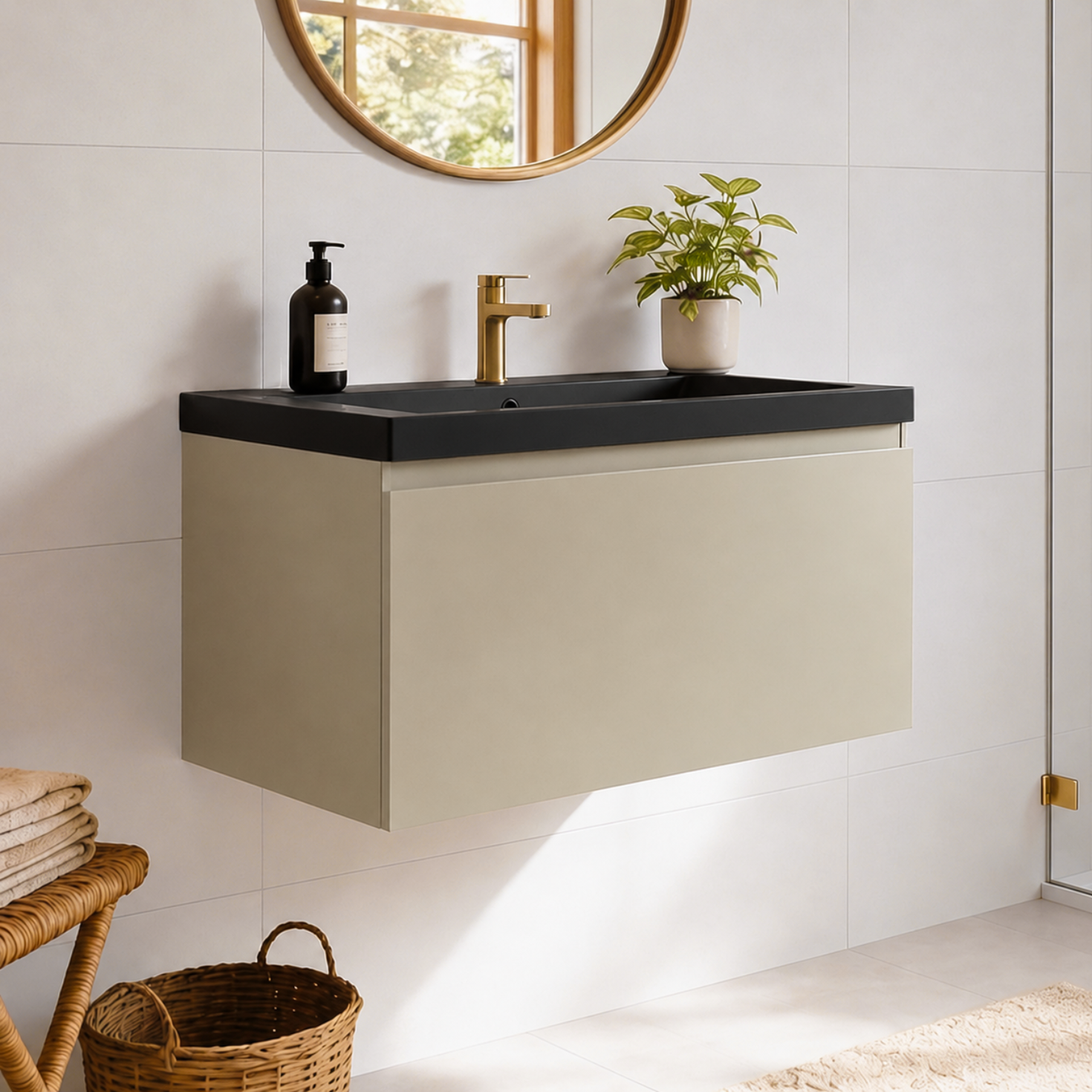 MODENA Greige – Waschbecken Schwarz – 80 cm