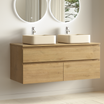 Mueble de baño ALIRA roble claro - 2 lavabos cuadrados sobre encimera - 120 cm