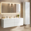 Conjunto de mueble de baño NUVANO 140 cm - Con columna de baño - Blanco brillo - Lavabo blanco